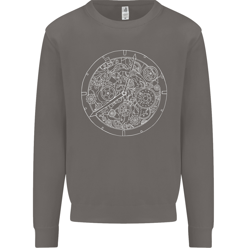 Mechanical Watch Line Drawing Timepiece Mens Sweatshirt Jumper Charcoal