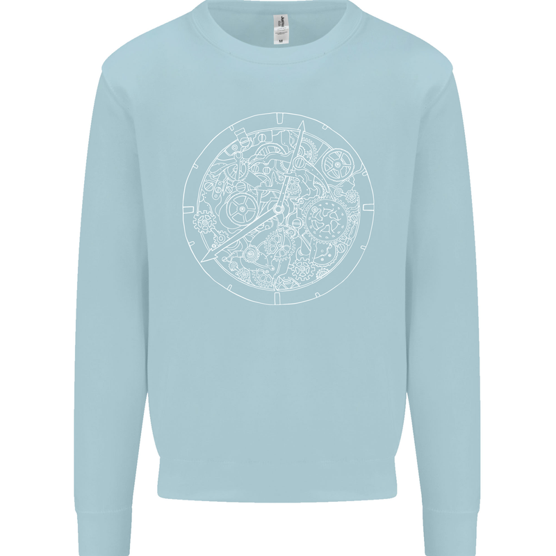 Mechanical Watch Line Drawing Timepiece Mens Sweatshirt Jumper Light Blue