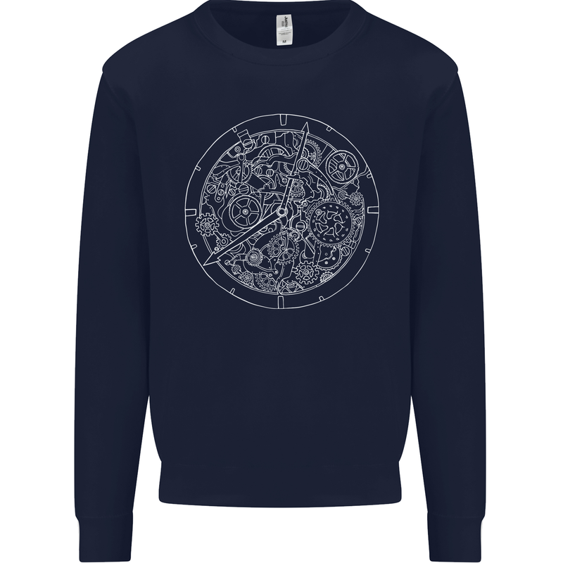 Mechanical Watch Line Drawing Timepiece Mens Sweatshirt Jumper Navy Blue