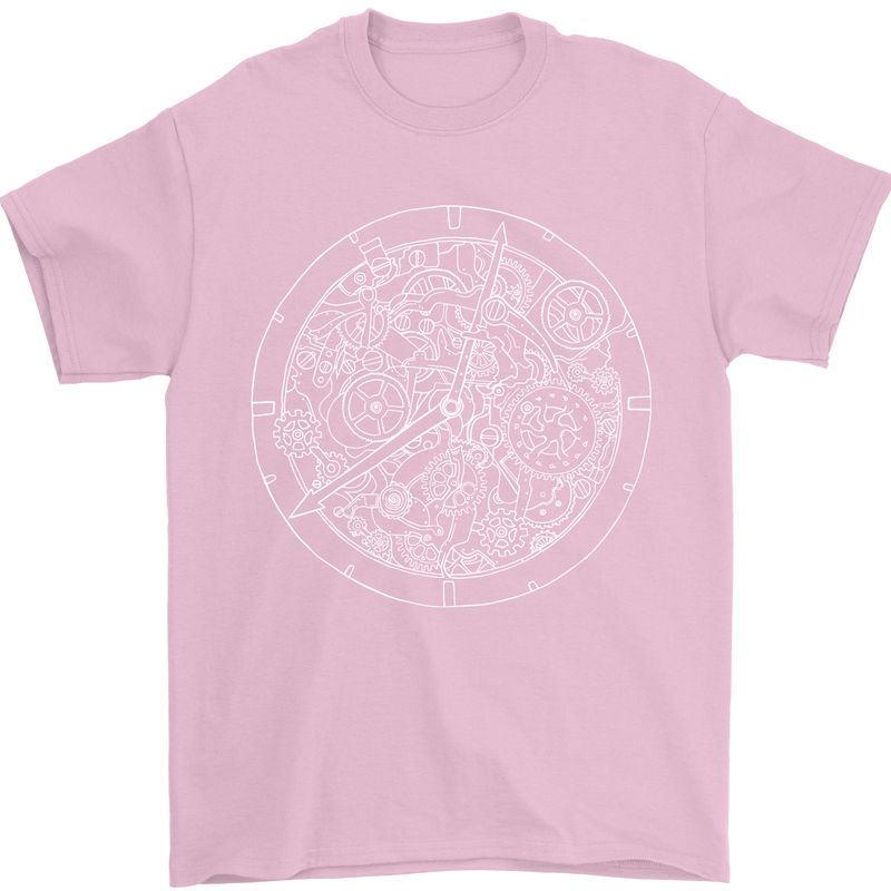 Mechanical Watch Line Drawing Timepiece Mens T-Shirt Cotton Gildan Light Pink