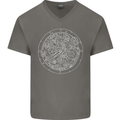 Mechanical Watch Line Drawing Timepiece Mens V-Neck Cotton T-Shirt Charcoal