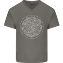 Mechanical Watch Line Drawing Timepiece Mens V-Neck Cotton T-Shirt Charcoal