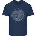 Mechanical Watch Line Drawing Timepiece Mens V-Neck Cotton T-Shirt Navy Blue