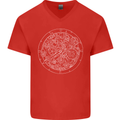 Mechanical Watch Line Drawing Timepiece Mens V-Neck Cotton T-Shirt Red