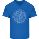 Mechanical Watch Line Drawing Timepiece Mens V-Neck Cotton T-Shirt Royal Blue