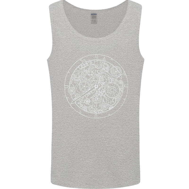 Mechanical Watch Line Drawing Timepiece Mens Vest Tank Top Sports Grey
