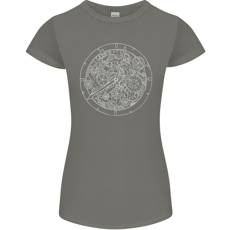 Mechanical Watch Line Drawing Timepiece Womens Petite Cut T-Shirt Charcoal