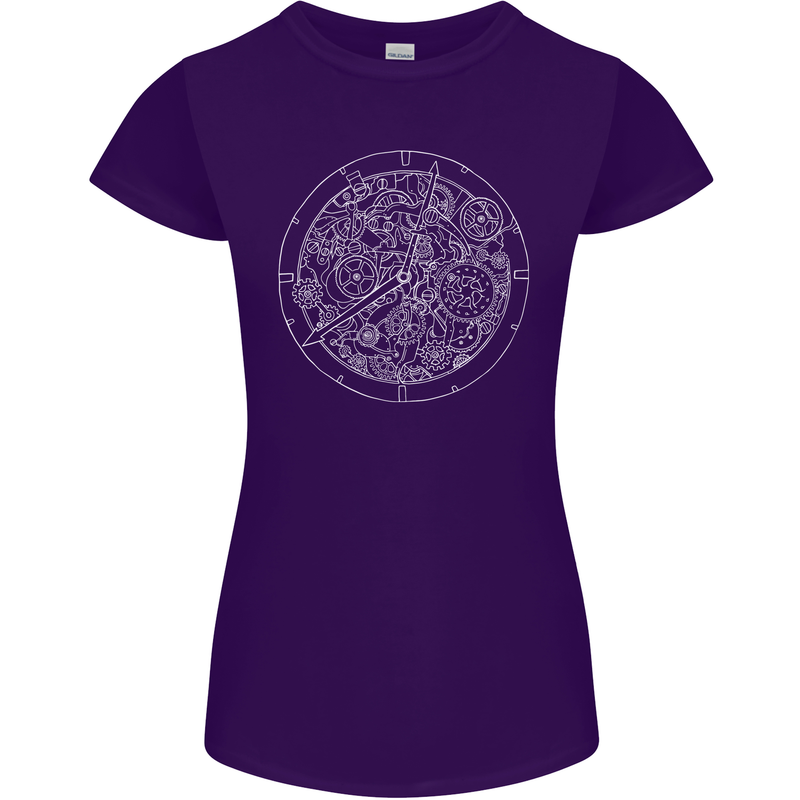 Mechanical Watch Line Drawing Timepiece Womens Petite Cut T-Shirt Purple
