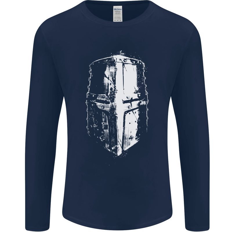 Medieval Helmet Gym Training Top Bodybuilding Mens Long Sleeve T-Shirt Navy Blue