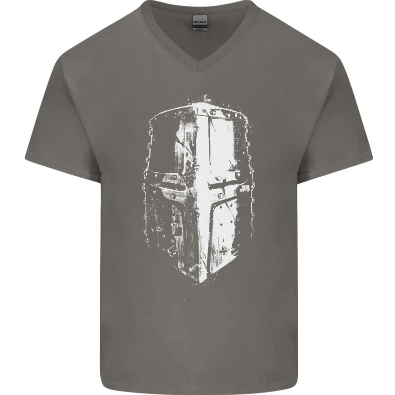 Medieval Helmet Gym Training Top Bodybuilding Mens V-Neck Cotton T-Shirt Charcoal