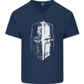 Medieval Helmet Gym Training Top Bodybuilding Mens V-Neck Cotton T-Shirt Navy Blue