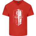 Medieval Helmet Gym Training Top Bodybuilding Mens V-Neck Cotton T-Shirt Red