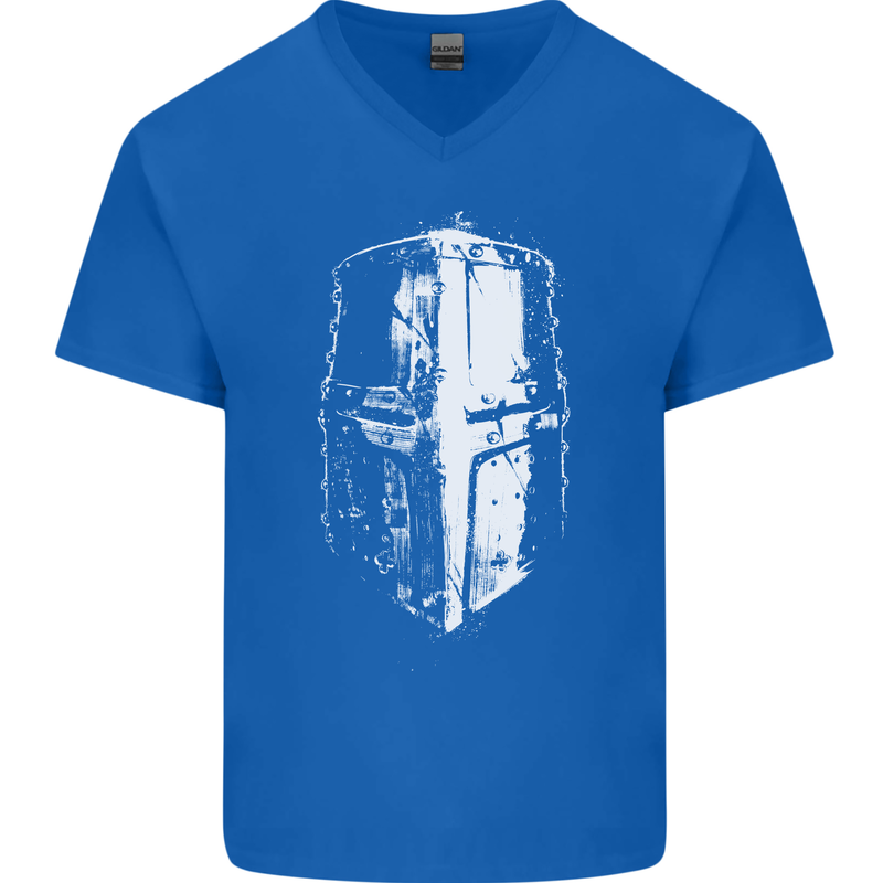 Medieval Helmet Gym Training Top Bodybuilding Mens V-Neck Cotton T-Shirt Royal Blue