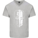 Medieval Helmet Gym Training Top Bodybuilding Mens V-Neck Cotton T-Shirt Sports Grey