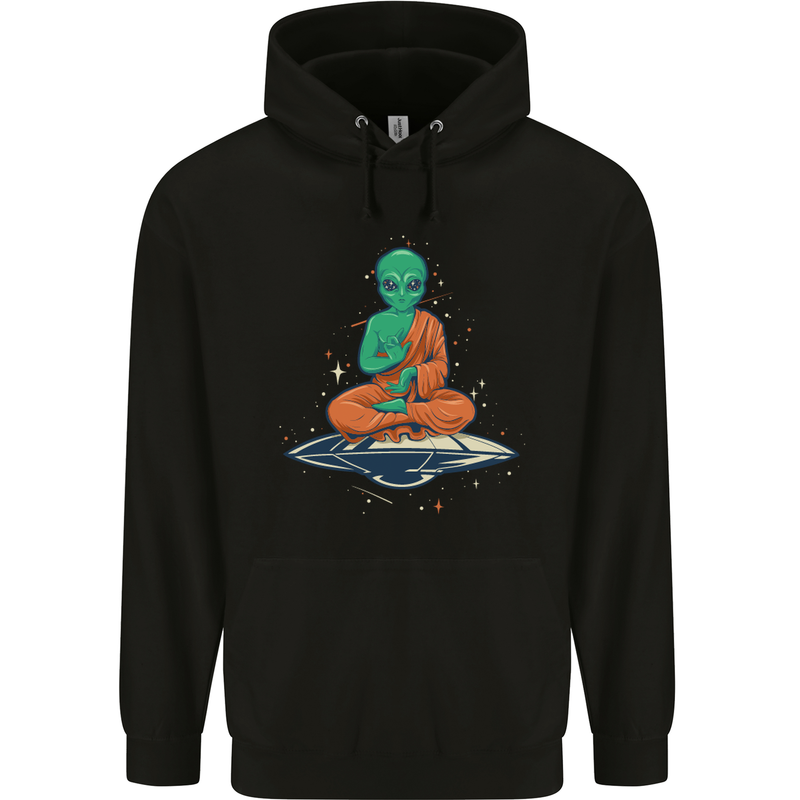 Meditating Alien UFO Yoga Mens 80% Cotton Hoodie Black