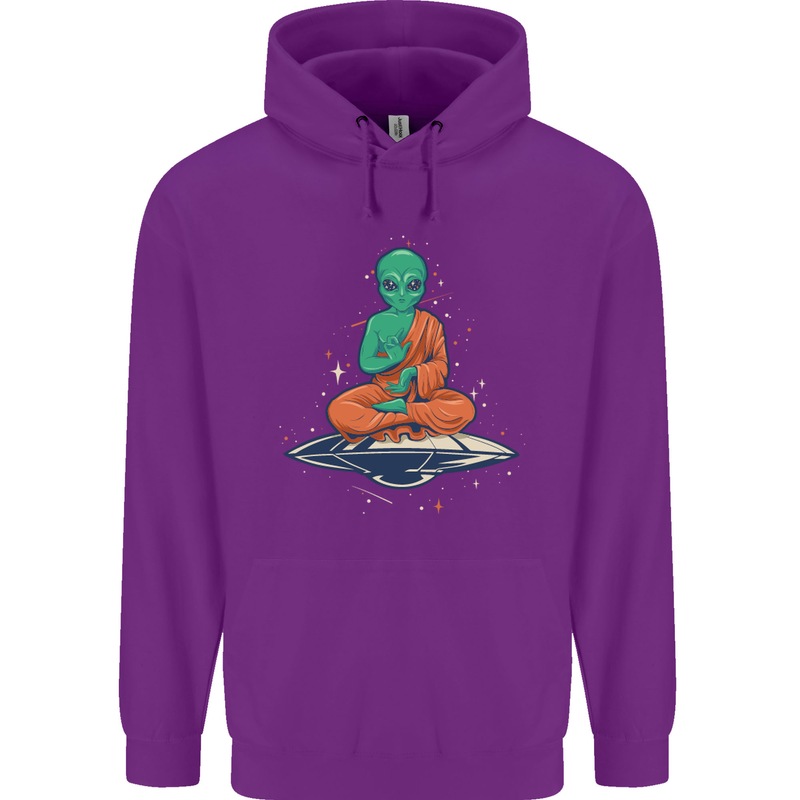 Meditating Alien UFO Yoga Mens 80% Cotton Hoodie Purple
