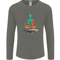 Meditating Alien UFO Yoga Mens Long Sleeve T-Shirt Charcoal