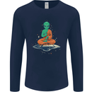 Meditating Alien UFO Yoga Mens Long Sleeve T-Shirt Navy Blue