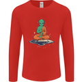 Meditating Alien UFO Yoga Mens Long Sleeve T-Shirt Red