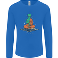 Meditating Alien UFO Yoga Mens Long Sleeve T-Shirt Royal Blue
