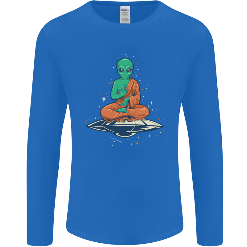 Meditating Alien UFO Yoga Mens Long Sleeve T-Shirt Royal Blue