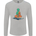 Meditating Alien UFO Yoga Mens Long Sleeve T-Shirt Sports Grey