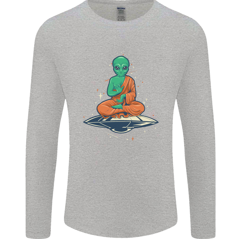 Meditating Alien UFO Yoga Mens Long Sleeve T-Shirt Sports Grey