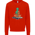 Meditating Alien UFO Yoga Mens Sweatshirt Jumper Bright Red