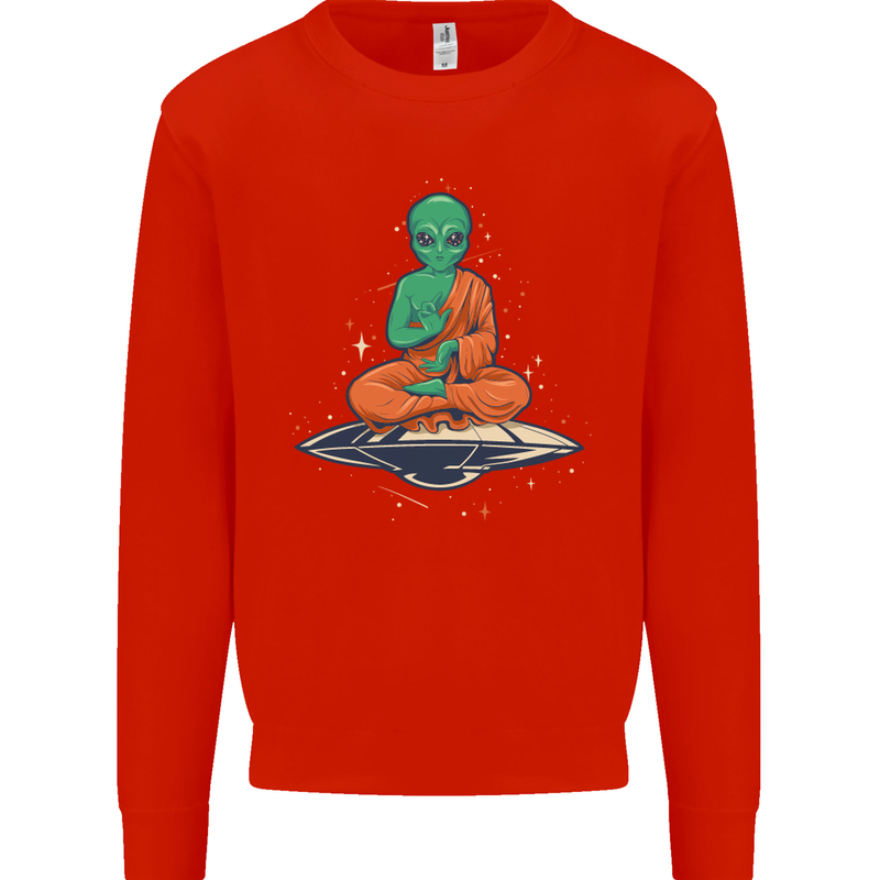 Meditating Alien UFO Yoga Mens Sweatshirt Jumper Bright Red