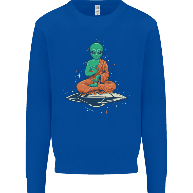 Meditating Alien UFO Yoga Mens Sweatshirt Jumper Royal Blue