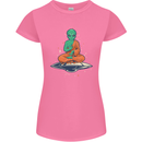 Meditating Alien UFO Yoga Womens Petite Cut T-Shirt Azalea