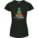 Meditating Alien UFO Yoga Womens Petite Cut T-Shirt Black