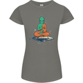 Meditating Alien UFO Yoga Womens Petite Cut T-Shirt Charcoal