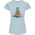 Meditating Alien UFO Yoga Womens Petite Cut T-Shirt Light Blue