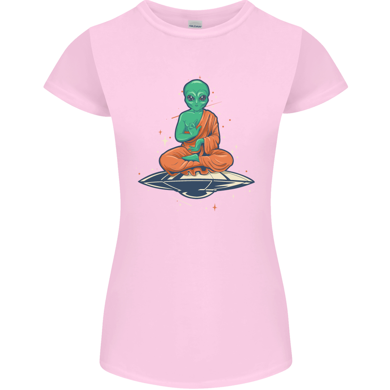 Meditating Alien UFO Yoga Womens Petite Cut T-Shirt Light Pink