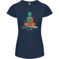 Meditating Alien UFO Yoga Womens Petite Cut T-Shirt Navy Blue