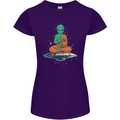Meditating Alien UFO Yoga Womens Petite Cut T-Shirt Purple