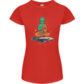 Meditating Alien UFO Yoga Womens Petite Cut T-Shirt Red