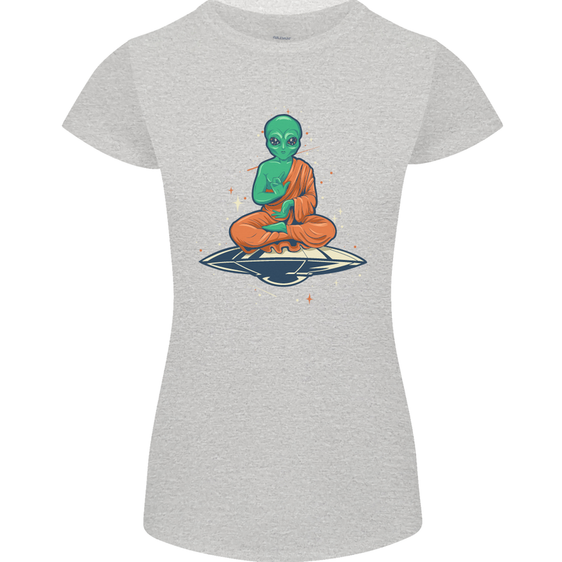 Meditating Alien UFO Yoga Womens Petite Cut T-Shirt Sports Grey
