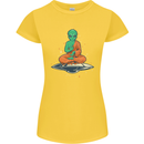 Meditating Alien UFO Yoga Womens Petite Cut T-Shirt Yellow