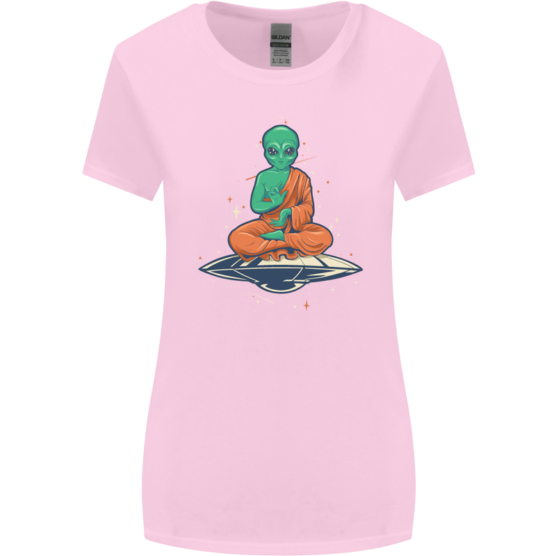 Meditating Alien UFO Yoga Womens Wider Cut T-Shirt Light Pink