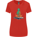 Meditating Alien UFO Yoga Womens Wider Cut T-Shirt Red