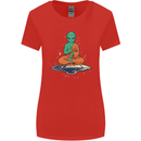 Meditating Alien UFO Yoga Womens Wider Cut T-Shirt Red