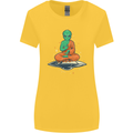 Meditating Alien UFO Yoga Womens Wider Cut T-Shirt Yellow