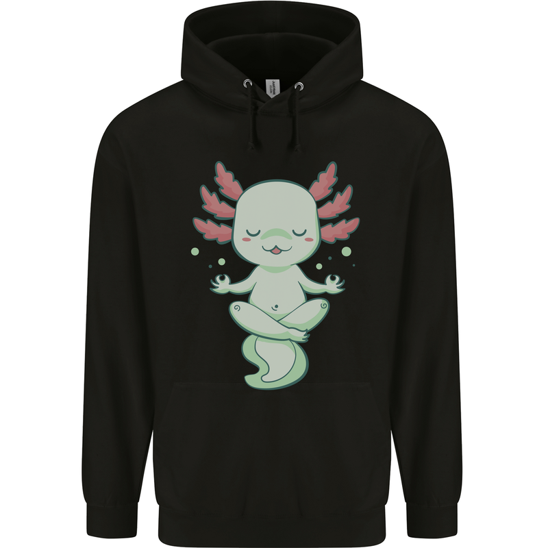 Meditating Axolot Yoga Spiritual Childrens Kids Hoodie Black