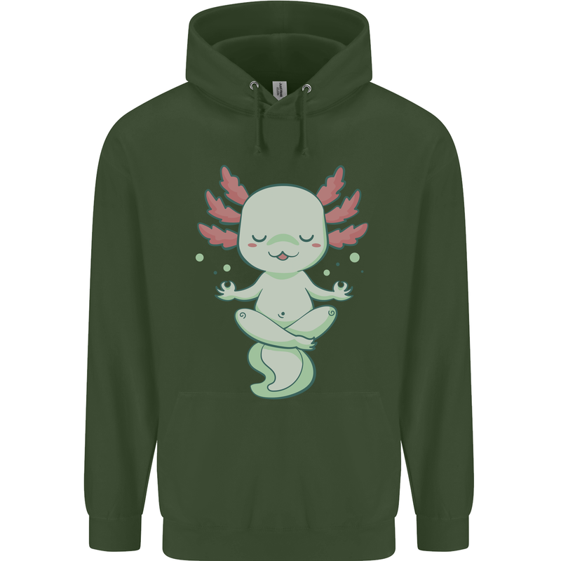 Meditating Axolot Yoga Spiritual Childrens Kids Hoodie Forest Green