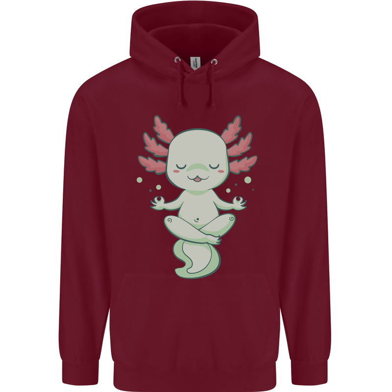 Meditating Axolot Yoga Spiritual Childrens Kids Hoodie Maroon