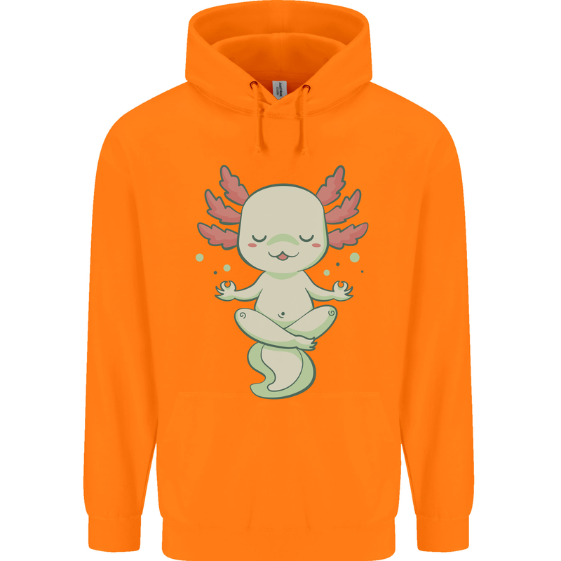 Meditating Axolot Yoga Spiritual Childrens Kids Hoodie Orange