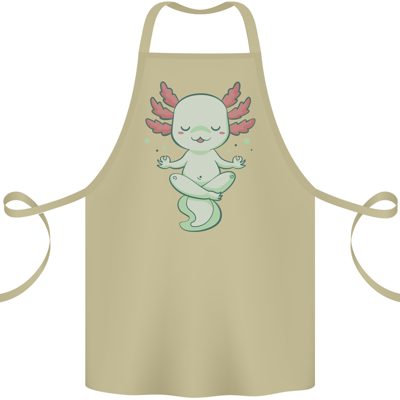 Meditating Axolot Yoga Spiritual Cotton Apron 100% Organic Khaki