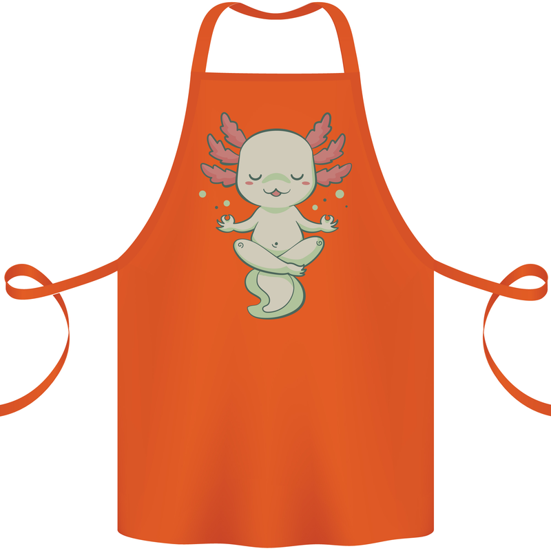 Meditating Axolot Yoga Spiritual Cotton Apron 100% Organic Orange